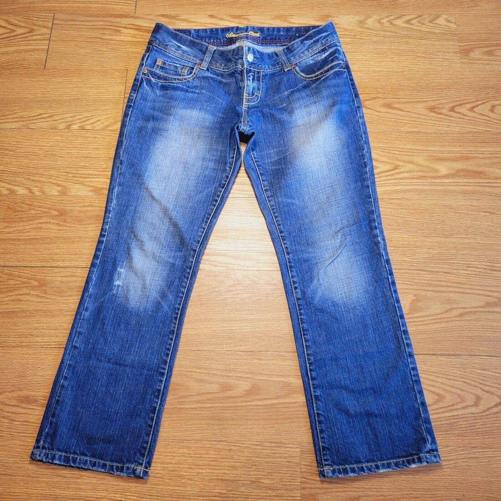 American Eagle Women's Mid Rise Straight Leg Denim Blue Jeans Size 8 Regular
